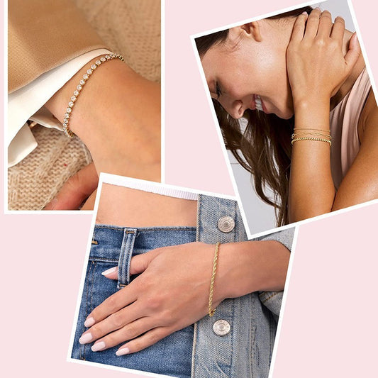 14K Gold Plated Women's Herringbone Chain Bracelet Set