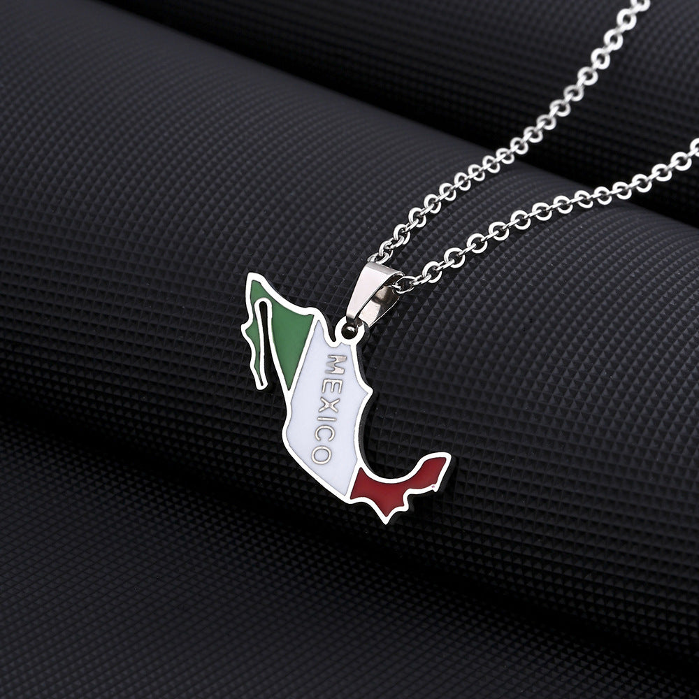 Mexican Map And Flag Necklace
