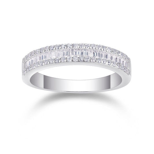 Elegant Moissanite Sterling Silver Band Ring