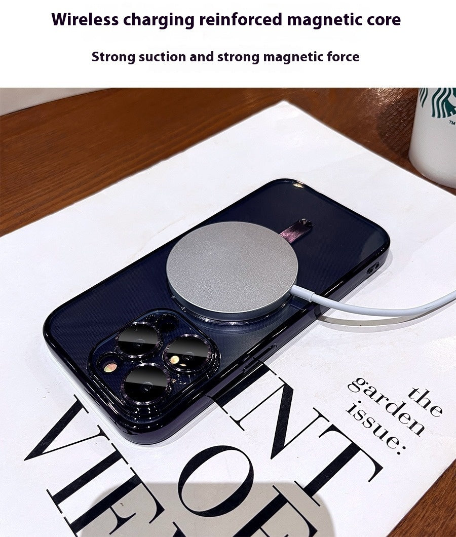 Magnetic Charging Electroplated Transparent With Lens Protector Protective Case, For iPhone 16 15 14 13 12 11 Pro Max Plus