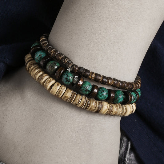 Retro Men's Coconut Wood Stackable Bracelet Set