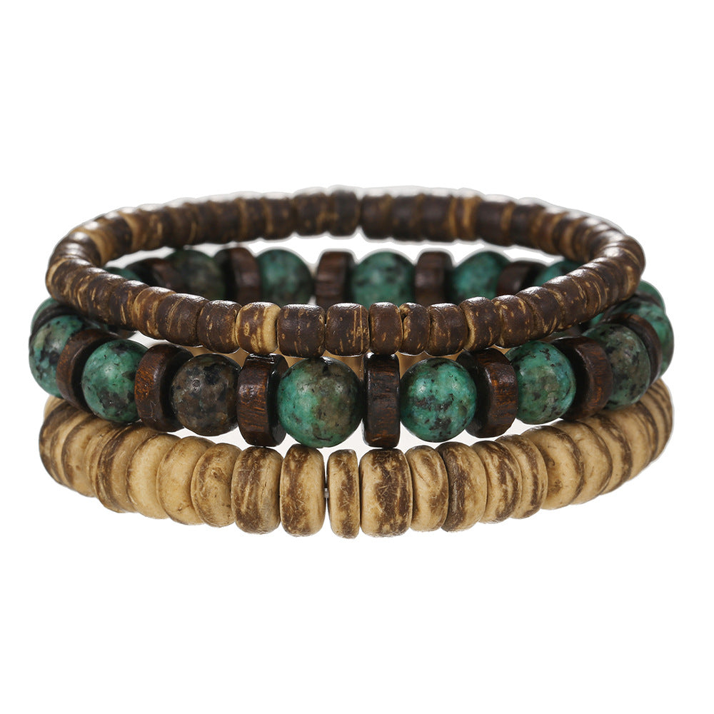 Retro Men's Coconut Wood Stackable Bracelet Set