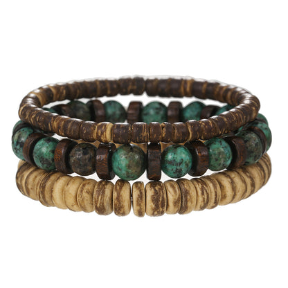 Retro Men's Coconut Wood Stackable Bracelet Set