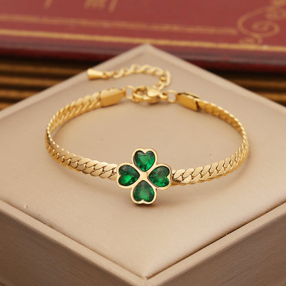 Emerald Clover Luxury Necklace, Bracelet & Earring Set Gold Plated