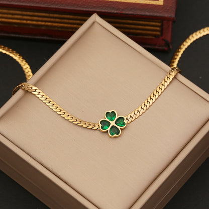 Emerald Clover Luxury Necklace, Bracelet & Earring Set Gold Plated