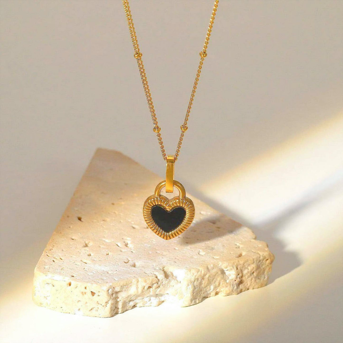 Titanium Steel Gold Heart-shaped Lock Pendant Necklace