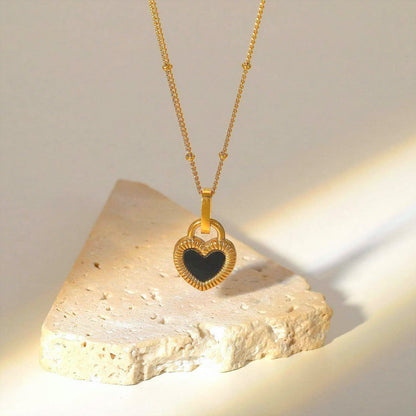 Titanium Steel Gold Heart-shaped Lock Pendant Necklace