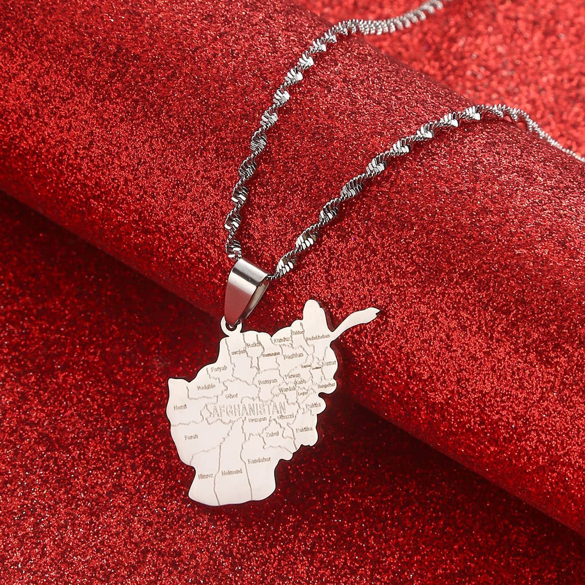 Stainless Steel Afghanistan City Map Pendant Necklace