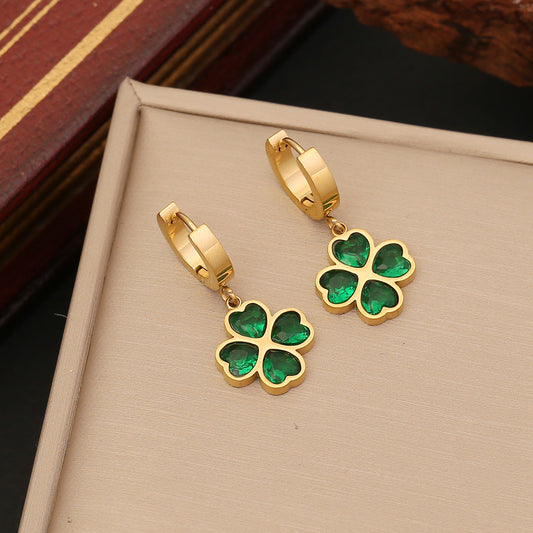 Emerald Clover Luxury Necklace, Bracelet & Earring Set Gold Plated