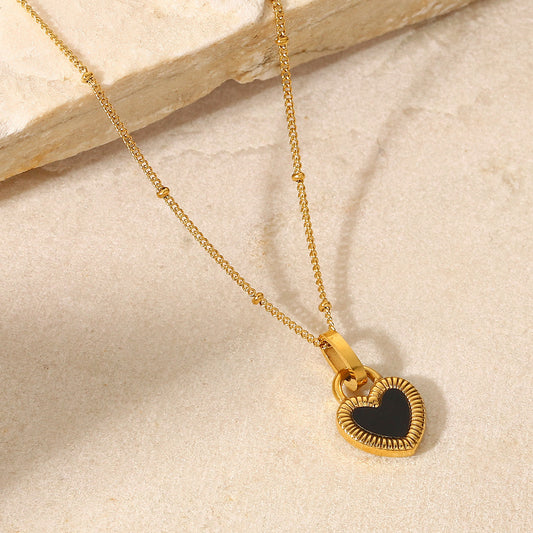 Titanium Steel Gold Heart-shaped Lock Pendant Necklace