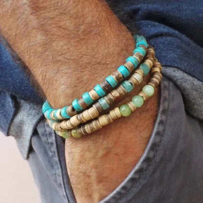 Retro Men's Coconut Wood Stackable Bracelet Set