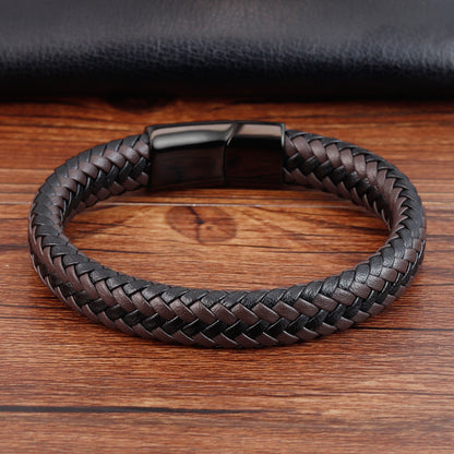 Stainless Steel Leather Braided Bracelet