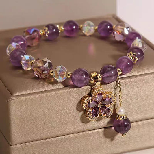 Natural Amethyst Fox Pendant Bracelet
