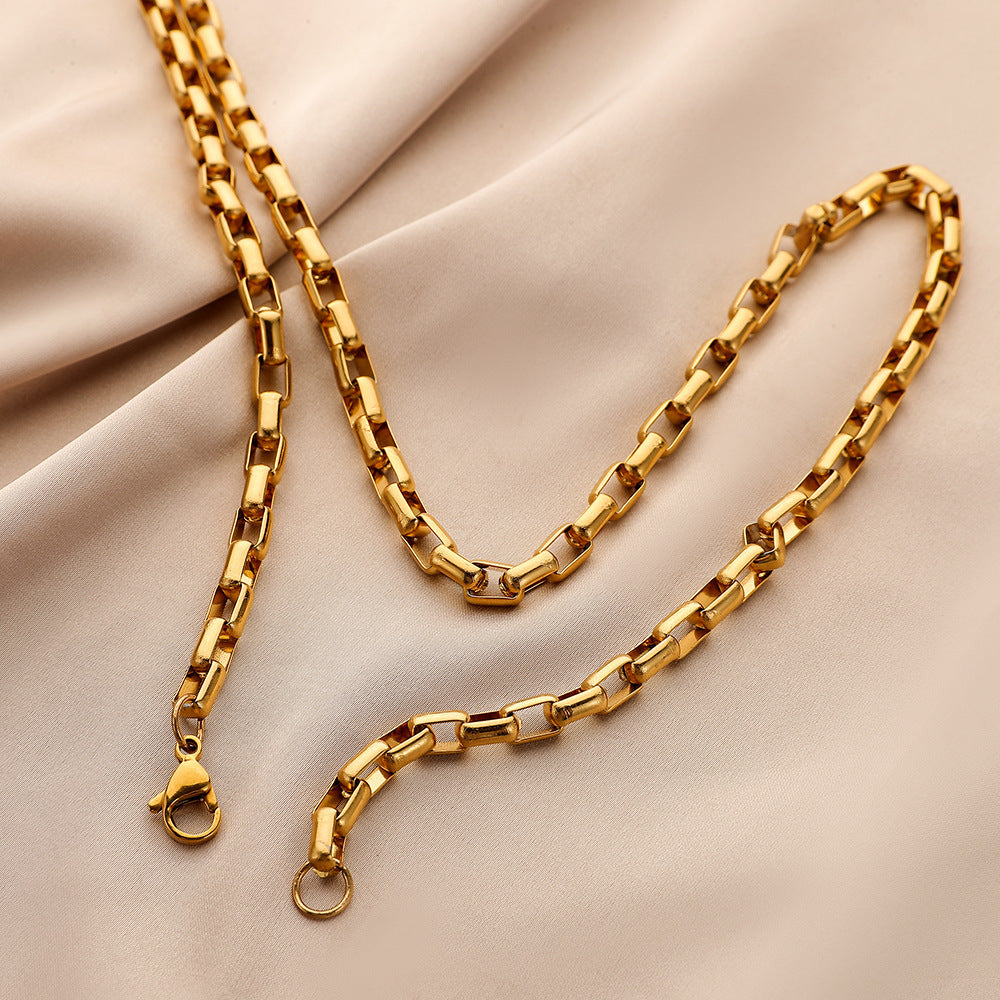 Men's Stainless Steel Gold Single Chain Necklace