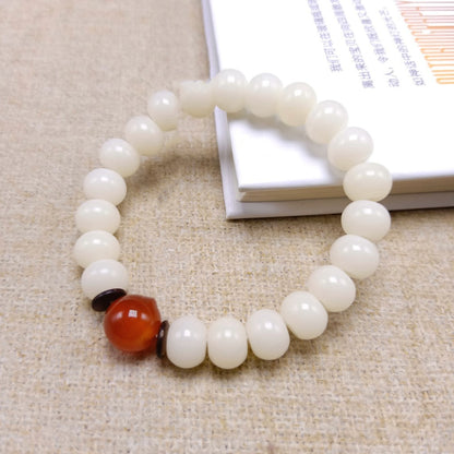 108 White Jade Bodhi Root Bracelets With Lotus Beads