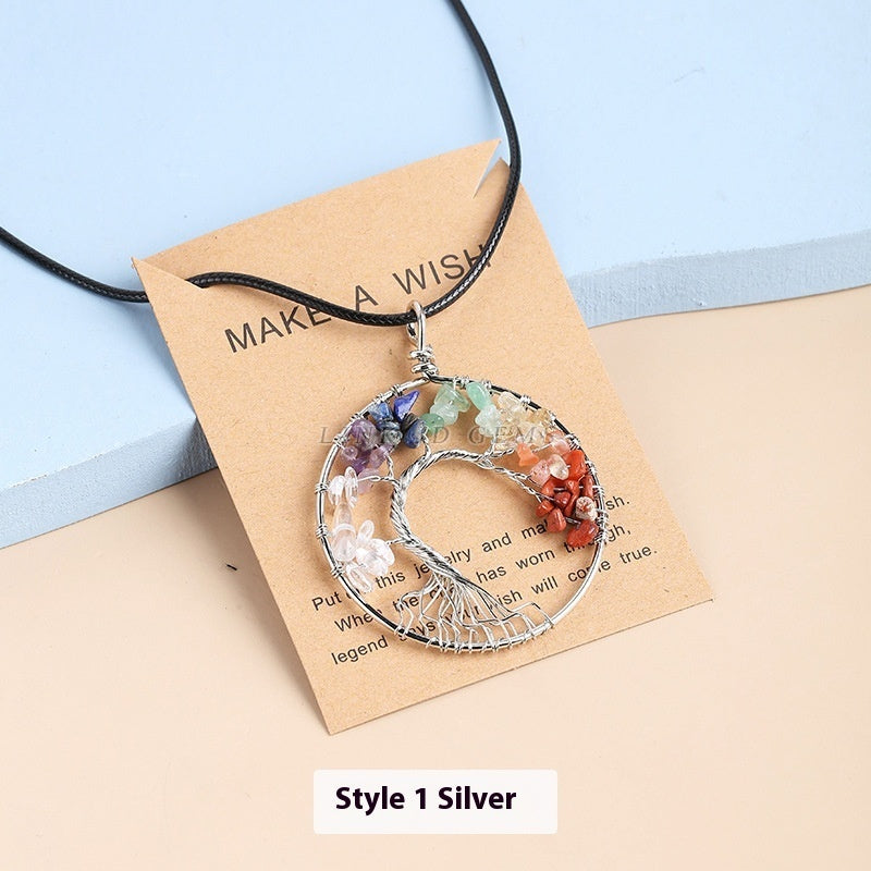 Colorful Crystal Gravel Lucky Tree Necklace