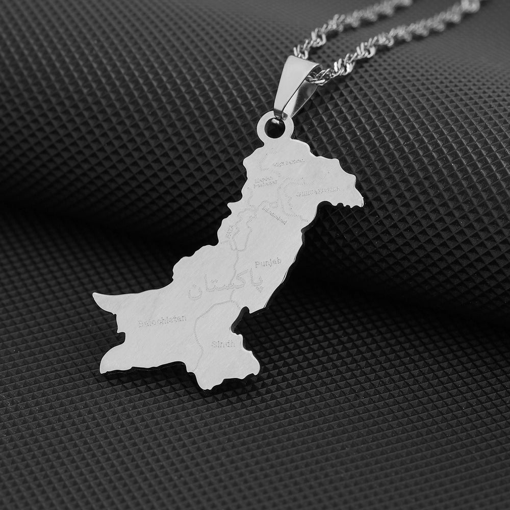 Stainless Steel Pakistan Map Necklace