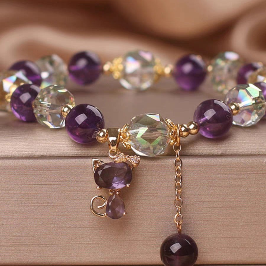 Natural Amethyst Fox Pendant Bracelet