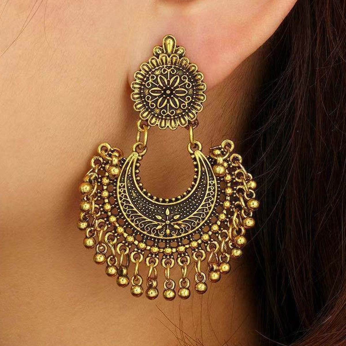 Bohemian Ethnic Flower Bell Earrings