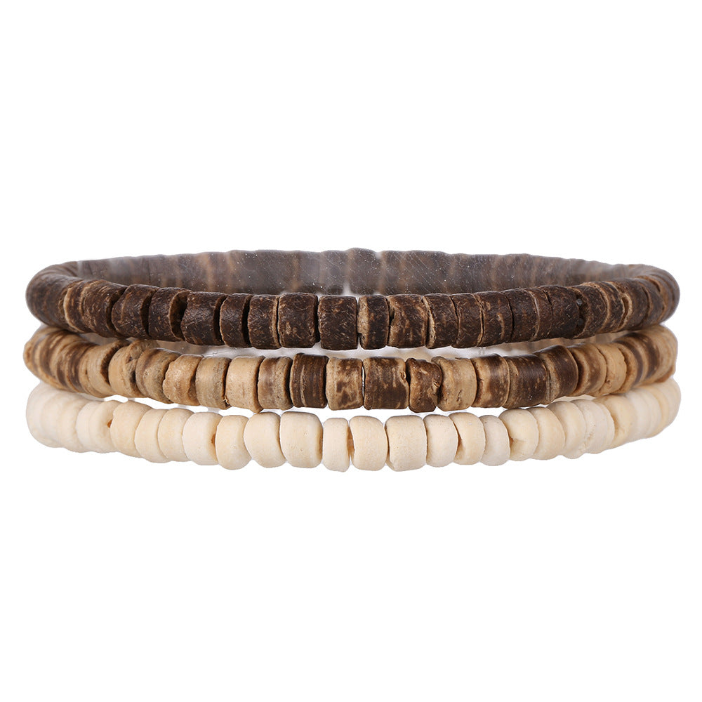 Retro Men's Coconut Wood Stackable Bracelet Set