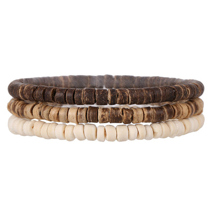 Retro Men's Coconut Wood Stackable Bracelet Set