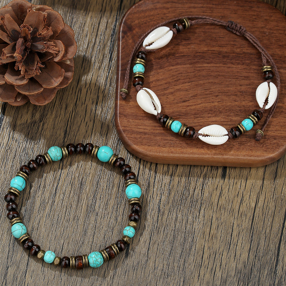 Retro Men's Coconut Wood Stackable Bracelet Set