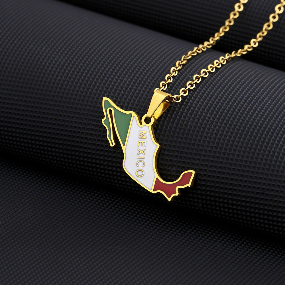 Mexican Map And Flag Necklace