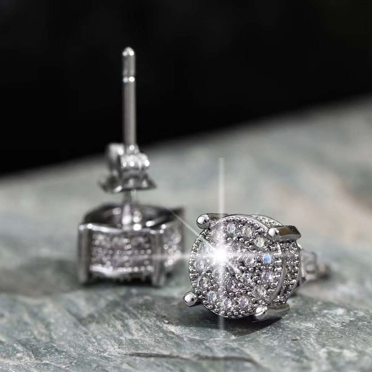 Hip Hop Sparkling Zircon Stud Earrings
