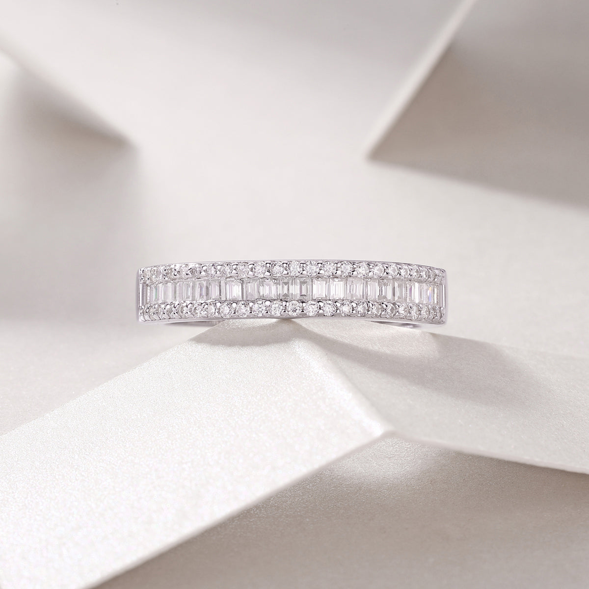 Elegant Moissanite Sterling Silver Band Ring