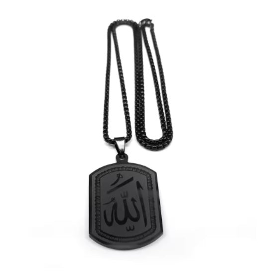 Stainless Steel Allah Necklace Arabic Corrosion Pattern