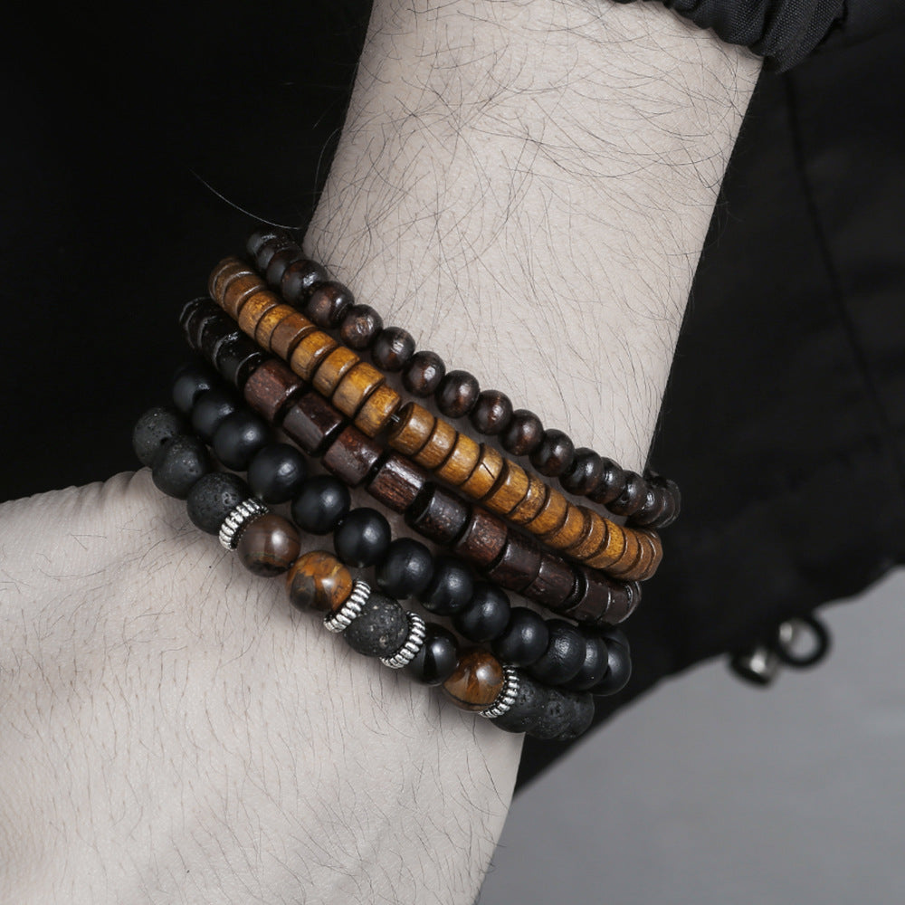 Retro Men's Coconut Wood Stackable Bracelet Set