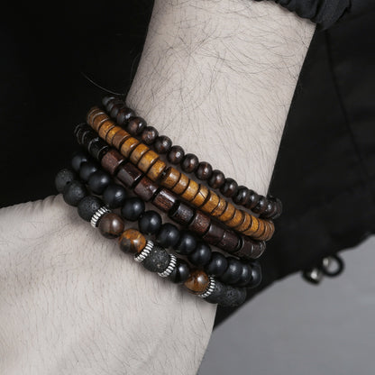Retro Men's Coconut Wood Stackable Bracelet Set