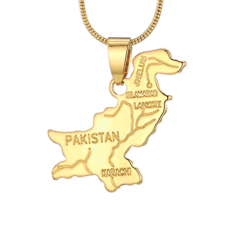 Country Map Pendant 18k Gold-plated Necklace