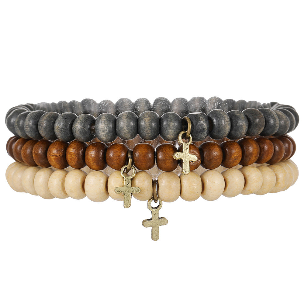 Retro Men's Coconut Wood Stackable Bracelet Set