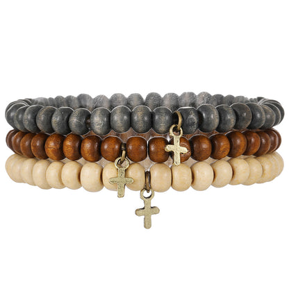 Retro Men's Coconut Wood Stackable Bracelet Set