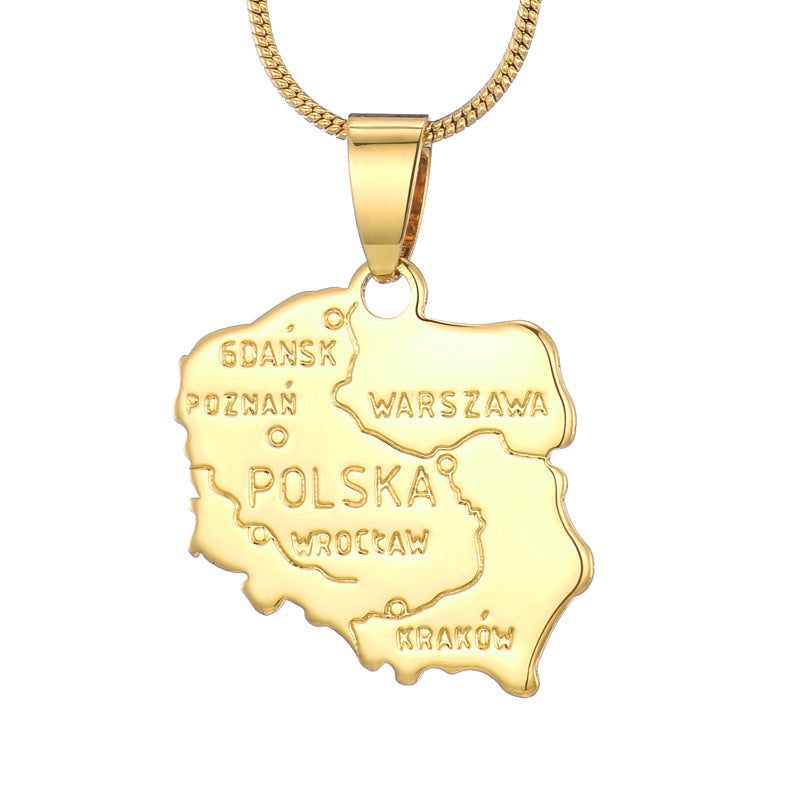 Country Map Pendant 18k Gold-plated Necklace