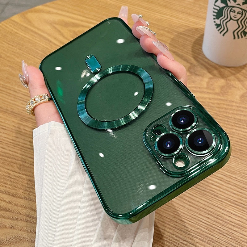 Magnetic Charging Electroplated Transparent With Lens Protector Protective Case, For iPhone 16 15 14 13 12 11 Pro Max Plus