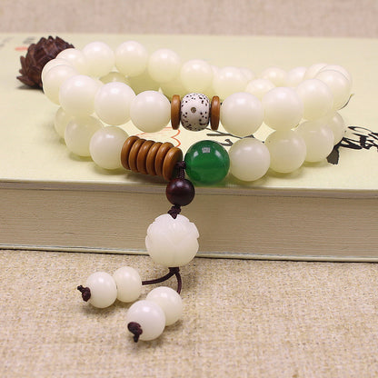 108 White Jade Bodhi Root Bracelets With Lotus Beads