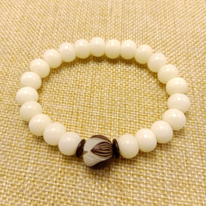 108 White Jade Bodhi Root Bracelets With Lotus Beads