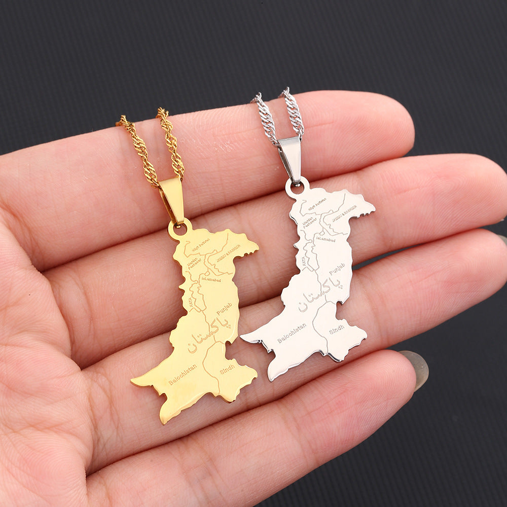 Stainless Steel Pakistan Map Necklace