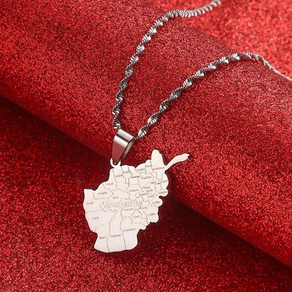 Stainless Steel Afghanistan City Map Pendant Necklace