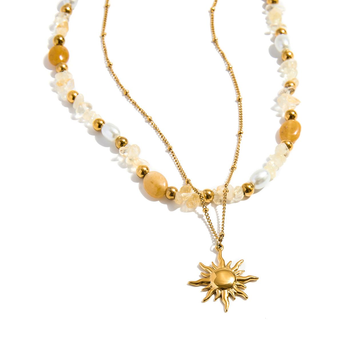 Titanium Steel Jewelry Sun Pendant With Clip Beads And Chain Necklace