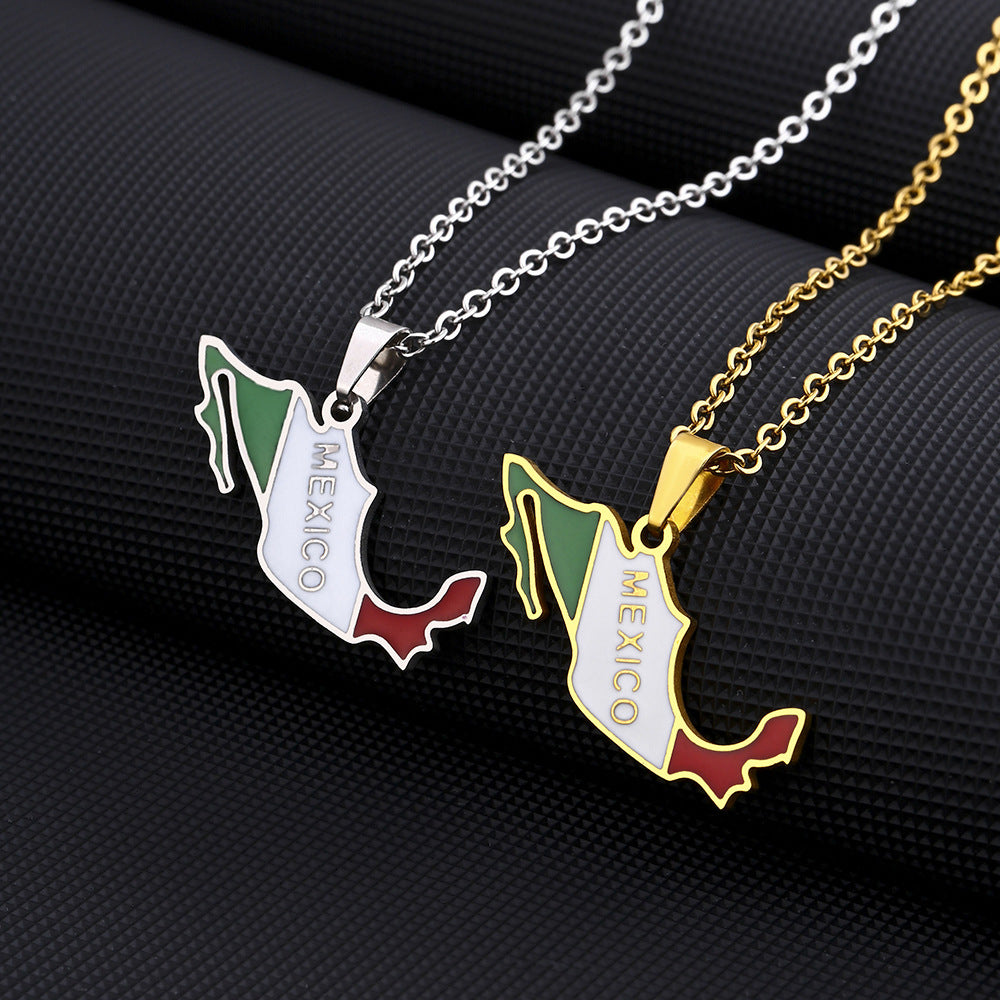 Mexican Map And Flag Necklace