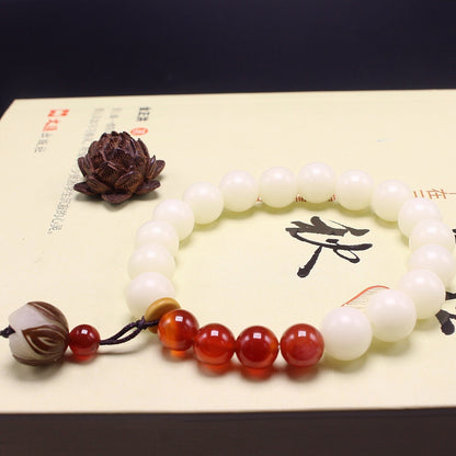 108 White Jade Bodhi Root Bracelets With Lotus Beads