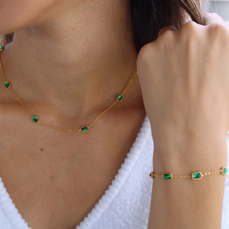 Emerald Zircon Necklace Bracelet Set