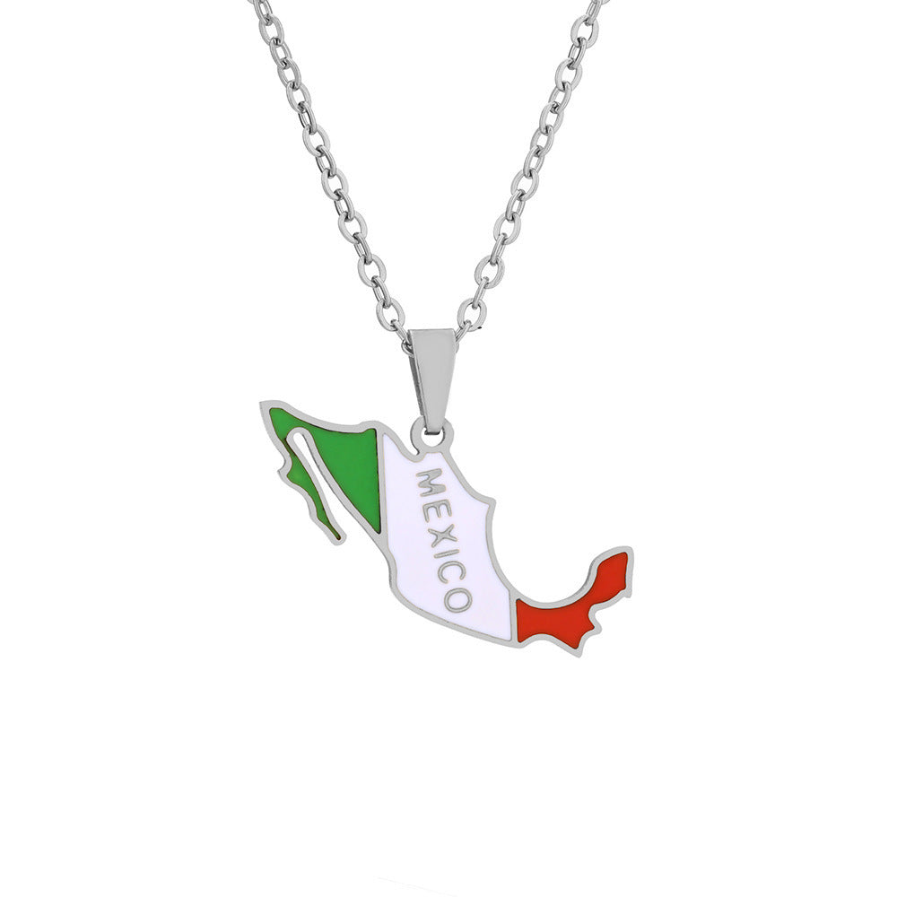 Mexican Map And Flag Necklace