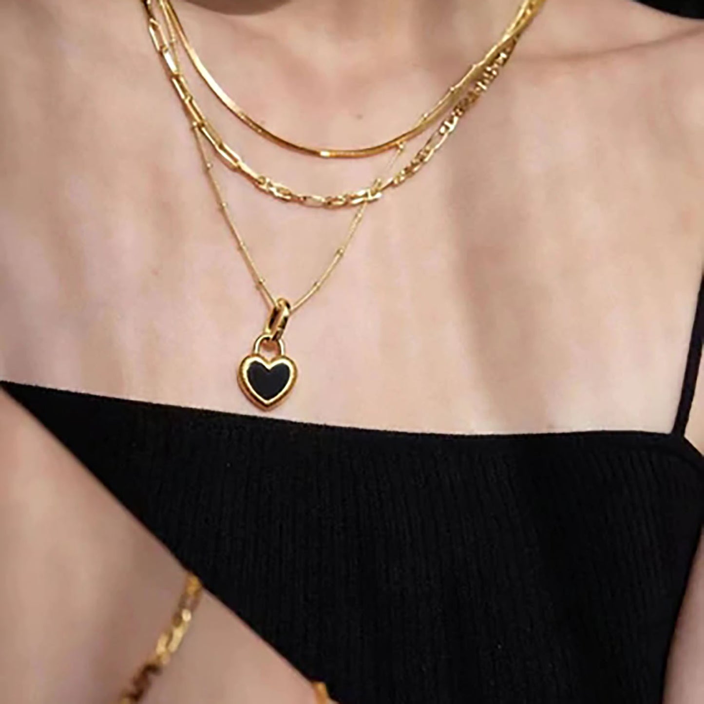 Titanium Steel Gold Heart-shaped Lock Pendant Necklace