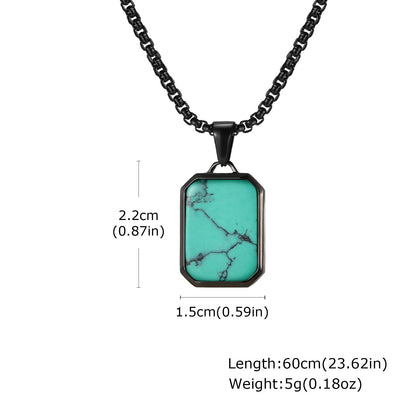Stainless Steel Geometry Rectangle Green Pine Pendant Necklace