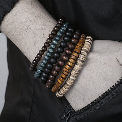Retro Men's Coconut Wood Stackable Bracelet Set