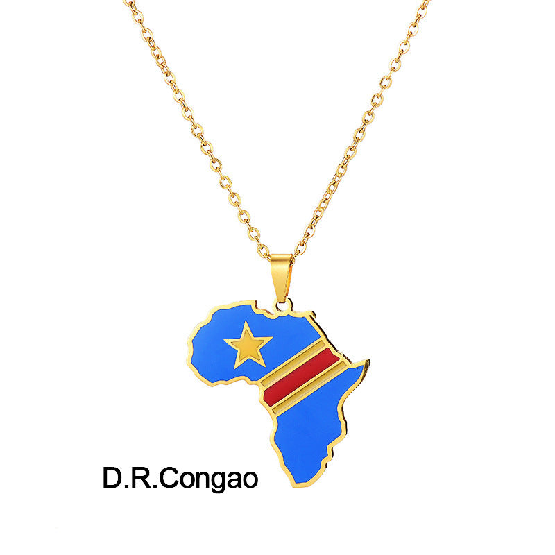 Africas Map Pendant Necklace Stainless Steel Jewelry